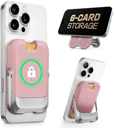 SUPCASE für MagSafe Geldbörse iPhone Kartenhalter Magsafe Wallet Kartenfach [Hold 6 Karten] [RFID-Blockierung] Verstellbar Handy Ständer Kreditkartenhalter für iPhone 17/16/15/14/13/12 Serie (Blush)