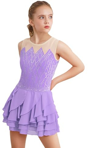 MSemis Vestito da Pattinaggio Artistico Bambina Abito da Balletto Ballo Lirico Contemporaneo con Strass Body Danza Classica Ginnastica Artistica Senza Maniche Dancewear