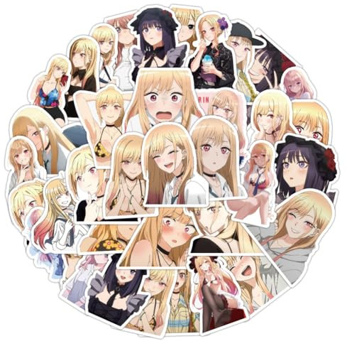 50 Stück Anime Kitagawa Marin Figur Aufkleber Wasserdicht Stickerdecal Farblich-Aufkleber Cartoon-Aufkleber für Laptop, Stoßstange, Skateboard, Wasserflaschen, Computer, Telefon, Gitarre