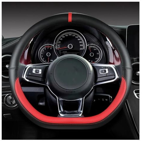 SQIFBA Lenkradabdeckung Mikrofaser Leder Auto Lenkradbezug 36CM Für VW Für Up 2013 2014 2015 2016 2017 2018 2020 Auto Zubehör rutschfest Lenkradbezug(Rot)