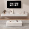 Ecoxsnz Floating TV Unit with Flip-Down Doors, 140 CM Wall Mounted TV Stand With Drawers, Floating TV Media Cabinet With Storage for Living Room & Bedroom (White, 140cm)