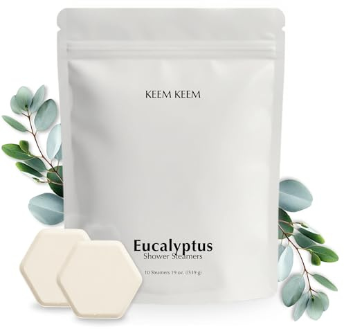 Keem Keem Lot de 10 défroisseurs de douche avec eucalyptus, tablettes de douche à vapeur pour soulager la congestion, défroisseurs de douche pour soulager les sinus, tablettes d'eucalyptus