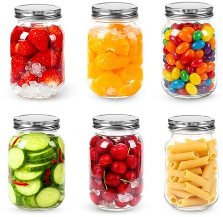 Alitree 6 Stück Mason Jar mit Schraubdeckel, 500 ml Marmeladengläser | Sturzglas, für Hausgemachte Marmelade, Overnight Oats, Einmachen, Aufbewahren, Fermentieren von Lebensmitteln