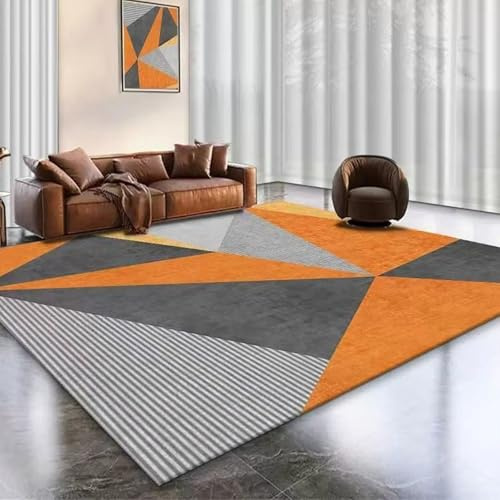 Generisch Teppich Groß Wohnzimmer,Geometrisches Design, modern, Weiß, Grau, Schwarz, Orange, 160 x 230 cm, Waschbar Anti-Rutsch Teppiche für Esszimmer Schlafzimmer Deko Aesthetic