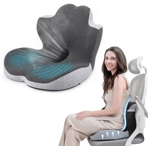 Seat Cushion and Lumbar Support Pillow, 2 in 1 Ergonomic Memory Foam Chair Cushion & Back Support for for Home Office Car Driver Gaming, Orthopedic Seat Pad for Coccyx Sciatica Tailbone Pain Relief