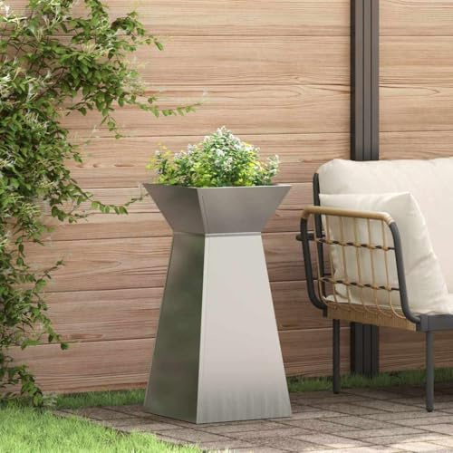 Frdhee Pflanzkübel Hoch Balkon Blumenkasten,Säulen Pflanzer Silber 35 x 35 x 73 cm Stahl,Pflanzkasten für Garten,Terrasse,Hinterhof