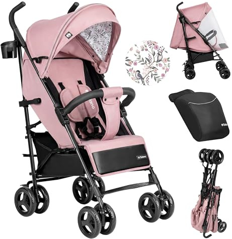 Tulano Davos 35 Reisebuggy - Buggy klein zusammenklappbar - Kinderbuggy | klappbar mit Liegefunktion - Buggy bis 25kg - kompakter Kinderwagen für Stadt & Reise - Rose