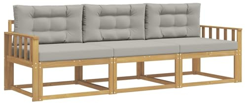 vidaXL Outdoor-Sofagarnitur 3 pcs Weiß und Hellgrau Polyester, Akazienholz Sofa Set für draußen, modernes Loungemöbel, Flexibler Gartenplatz, wetterfeste Einrichtung