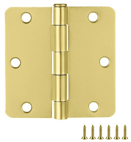 Design House 181339, 3-Pack, Satin Brass, 3.5-inch 1/4-inch Radius Corner Hinge | 1/4 Radius, Surface, Transitional, Steel, 3-Pack, Hardware, 181339