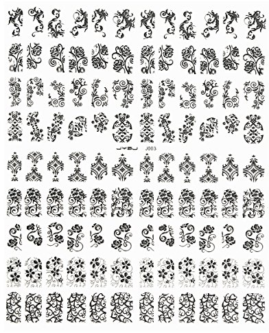 108 Stück Nagel Kunst Sticker 3D Nagelsticker Nail Art DIY Dekoration Aufkleber (Schwarz)