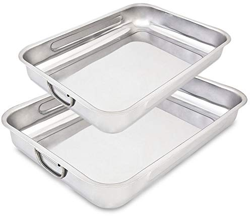 Menax - 2x Rustidera de Horno Universal - Bandeja de Horno Universal - Bandeja para Asar - Bandejas para Hornear - Fuentes de Horno - Fuente para Asar - Bandeja Acero Inoxidable Rectangular - Set 2