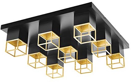 EGLO Deckenlampe Montebaldo, 9 flammige Deckenleuchte Vintage, Industrial, Modern, Wohnzimmerlampe aus Stahl in Schwarz, Gold, Küchenlampe, Flurlampe Decke mit GU10 Fassung