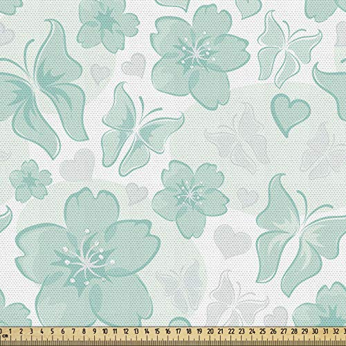 ABAKUHAUS Türkis Gewebe als Meterware, Frühlings-Schmetterlinge, Dicht Gewebter Stoff zum Nähen Polster Wohnaccessoires, 3M (148x300cm), Türkis Pearl