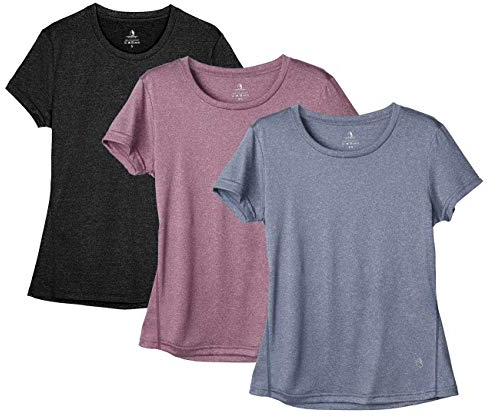 icyzone Sport T-Shirt Damen Kurzarm Laufshirt - Atmungsaktive Fitness Gym Shirt Sport Oberteile, 3er Pack (L, Black/Navy/Rose Wine)