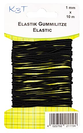 K3T Elastik-Gummilitze/Gummiband rund, 1mm x 10m, Farbe schwarz, Art.Nr. 81119-K3T