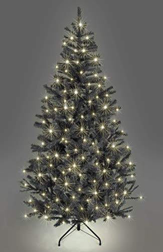 7ft/210cm Prelite Künstlichen Weihnachtsbaum Alaskan Pine Schwarz 800 Spitzen Xmas Home Dekorationen 2,1m, 200 Warmweiß LEDs Metallständer