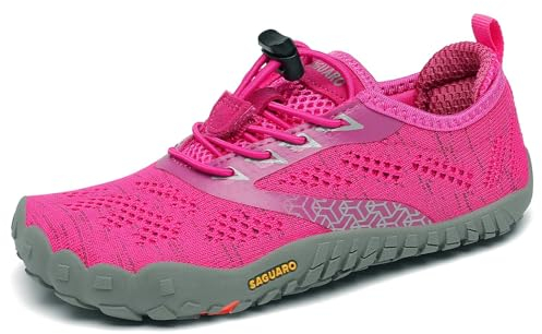 SAGUARO Kinder Barfußschuhe Traillaufschuhe Jungen Mädchen Trainingsschuhe Zehenschuhe Atmungsaktiv rutschfest Walkingschuhe Laufschuhe Schnell Trocknend Badeschuhe, Rosa 35 EU