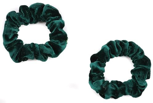 Mytoptrendz®2 pcs Set Plain Velvet Hair Scrunchies Skinny Small Hair Ties Pony Bands for Thin Hair Girls Women Hair Accessories (Green)
