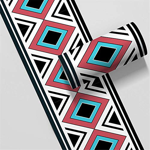 WMHDSJ Borde del papel pintado Patrón cuadrado colorido Auto Adhesivo del Papel Pintado del PVC Cenefa autoadhesiva para decoración de pared de cocina baño 10cm X 500cm