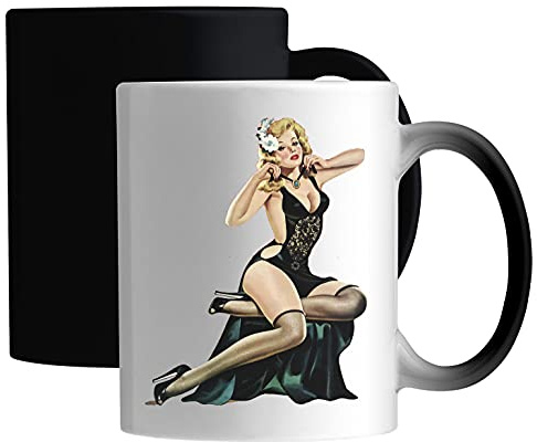 Black Dress Sexy Pin Up Girl High Heels Keramische magische Tasse Weiß
