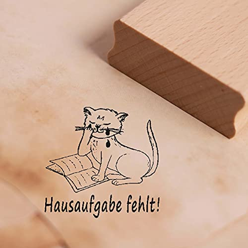 Stempel Spruch Hausaufgabe fehlt - Motivstempel Katze 28 x 28 mm