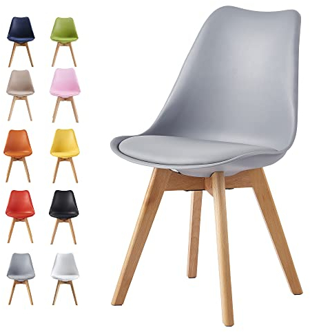 mcc direct Dining Chairs Wooden Legs Soft Cushion Pad Stylish DELUXE Retro Lounge Dining Office EVA (Grey)