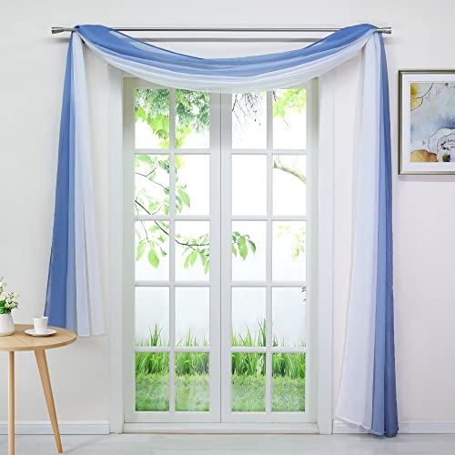 Delien Voile 1er Pack Gardinenschals Querbehang Transparente Gardine Freihanddeko Vorhang Einfarbige Farbverlauf Dekoschals Hängevorhang für Wohnzimmer Hochzeit Feier Party BxH 140x400cm,Blau