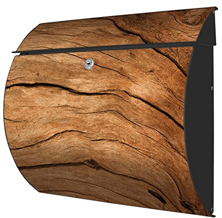 banjado® Burgwächter® Briefkasten anthrazit aus Stahl mit Motiv Trockenes Holz/Briefkasten ohne Zeitungsfach/Postkasten mit Kippdach & Öffnungsstopp, 2 Schlüssel