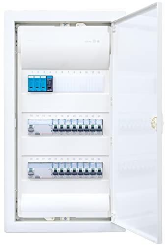 Hager VU36NC Répartiteur encastré 3 rangées avec protection contre les surtensions, connexion filaire avec bloc de serrage Legrand 2 x FI 4 broches + 16 x LS B16A