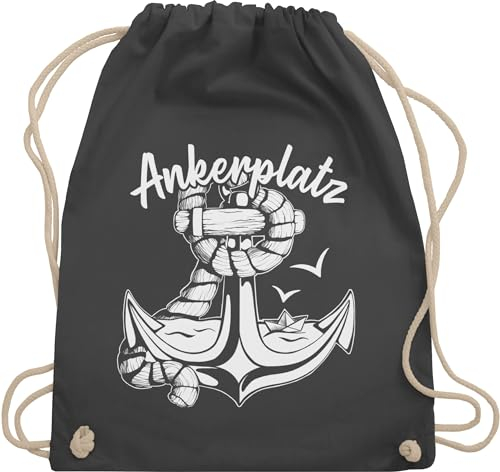 Turnbeutel Rucksack - Sportbeutel bedruckt Geschenk - Ankerplatz mit Anker und Papierboot weiß - Unisize - Dunkelgrau - gym bag baumwollrucksack beutel stoffbeutel taschen tasche stoffturnbeutel