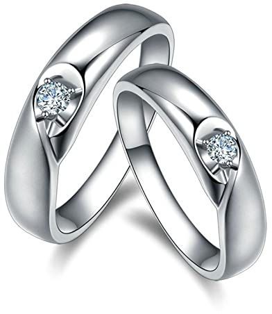 Epinki 18 Karat Weißgold Partnerringe, 0.06ct Labor Erstellt Diamant Pärchen Ringe Halb Herz Form, Echtes Gold Kollektion, Silber, Damen Gr.54 (17.2) & Herren Gr.60 (19.1)