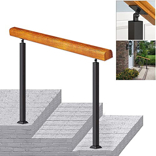 Lsoiup Massivholz-Handlauf für Stufen | Flexibles, höhenverstellbares 2/3-Stufen-Handlauf-Set | Treppengeländer mit Montagesets für Außentreppen
