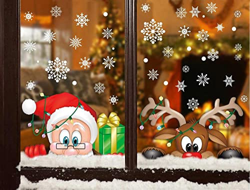 Pegatinas de Navidad Ventana Papá Noel Reno Copo de Nieve Vinilos Navideños Para Ventanas Doble Cara Navidad Decoración Pegatinas para Puerta Póster Reutilizable Christmas Decoration Puerta Escaparate