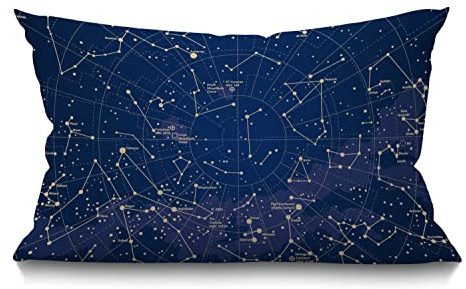 BGBDEIA Funda de cojín de 30x50 cm, diseño de mapa de estrellas, diseño de la ciudad en el cielo nocturno, rectangular, funda de almohada decorativa para el hogar, algodón, dorado, 12x20 pulgadas