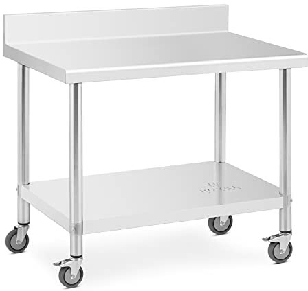 Royal Catering RCAT-100/70-WS - Tavolo da lavoro in acciaio INOX con ruote e alzata, 70 x 100 cm, portata 155 kg, con ruote, tavolo da lavoro su ruote