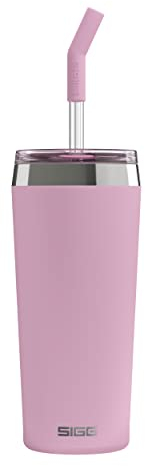SIGG Helia Kaffeebecher to go (0.45 L), doppelwandig isolierter Thermobecher mit Glas-Strohhalm, auslaufsicherer Tumbler aus Edelstahl für heisse & kalte Getränke