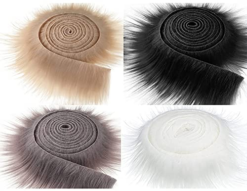 4 Stück Kunstfell Band, 5cmx150cm Kunstfell Bordüre Weich und Flauschig Fellband Breite DIY Dekoband Bordüre Rolle Handwerk Nähen Basteln Kunstpelzband Patch Band für Pantoffel Kragen Teppich