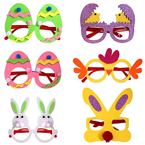 Huture 6Stk Eier Gläser für Ostern, Ostern Party Gläser, Ostern Party Bevorzugung Brillen, Hasenohren Gläser für Kinder, Lieferungen Ostern Foto Booth Korb Stuffers für Kinder und Erwachsene
