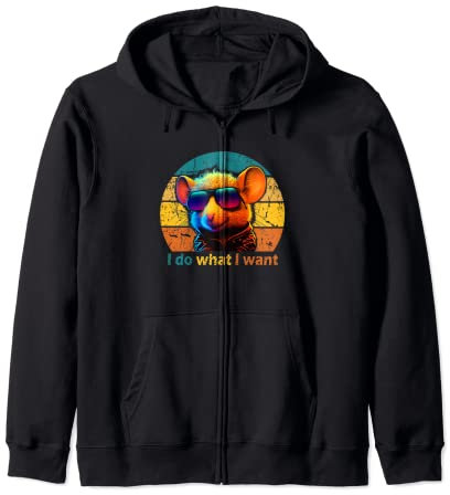 Funny Retro 70s 80s 90s Mouse i do what i want Mouse men Zip Hoodie