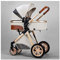 Kompakter zusammenklappbarer Kinderwagen Luxus-Kinderwagen for Neugeborene, Kinderwagen mit hoher Landschaft, faltbarer Kinderwagen mit Anti-Schock-Federn und hoher Sicht (Color : White)