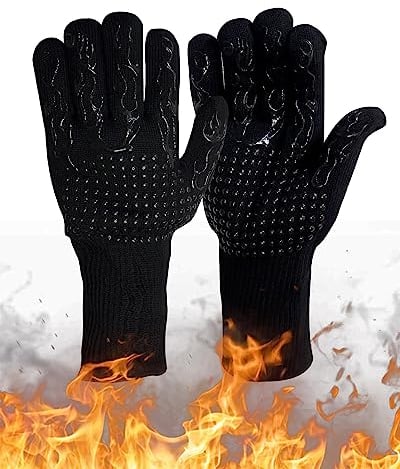 Premium Grillhandschuhe hitzebeständig, 3 Bequeme Größen [Neu] - Lange feuerfeste Handschuhe für EIN einzigartiges Grillerlebnis - inkl. Geschenkverpackung und Rezepte E-Book