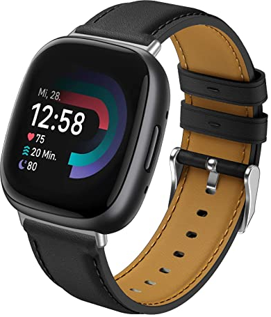 Syxinn Leder Armband Kompatibel mit Fitbit Versa 4 Armband/Versa 3 Armband, für Fitbit Sense/Sense 2 Armband, Weich Lederband Ersatz Uhrenarmband für Versa 4/Versa 3 für Damen Herren