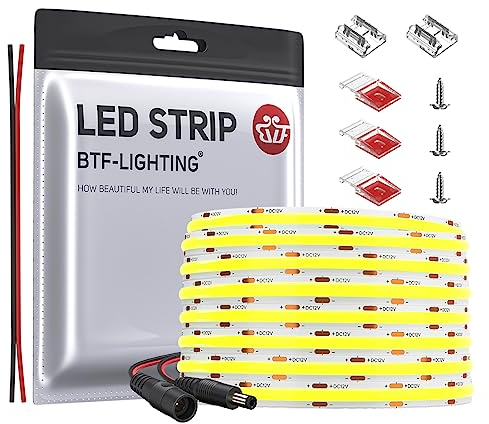 BTF-LIGHTING FCOB COB Gelb Flexibel LED-Streifen CRI90+ 5M 480LEDs/m 2400LEDs DC12V 10W/M 8mm Breite biegsam Hohe Dichte Licht LED-Band IP30 Nicht Wasserdicht (Nur Streifen)