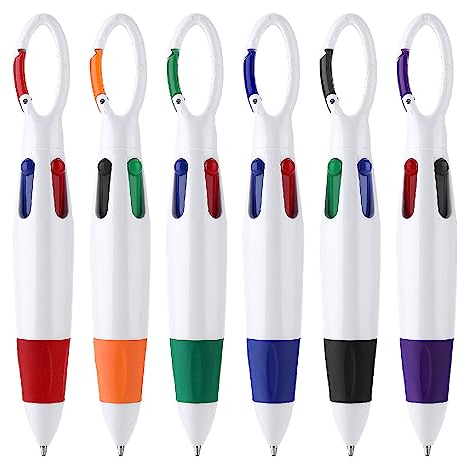 Shuttle Stylos à bille rétractables 4 en 1 avec mousqueton - Stylos à bille multicolores avec boucle porte-clés sur le dessus pour infirmière, bureau, école, cadeaux, cadeaux de fête (6 pièces)