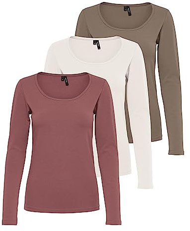 VERO MODA Damen VMMAXI My LS Soft UNECK NOOS 3-Pack, Walnut/Rose Brown & MARSHMALLO, XL