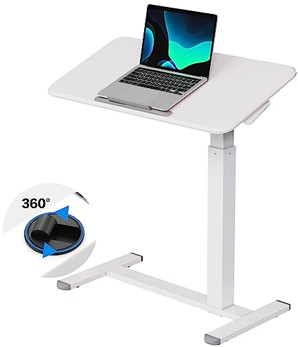 JOYSEEKER Mobiler Stehpult, Höhenverstellbarer Bett-Nachttisch, 90° neigbarer Rollbarer Laptop-Schreibtisch, Tragbarer Computertisch mit Rollen, Pneumatisch Faltbarer Laptopwagen für Home Office, Weiß