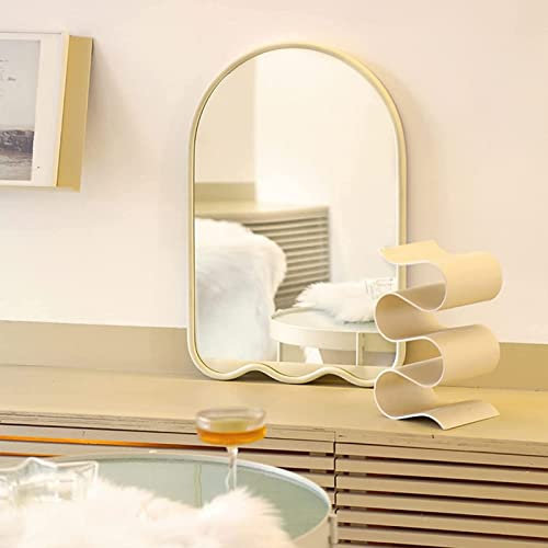 MKYOKO Wandmontierter Badezimmerspiegel, gewölbter Make-up-Spiegel, wellenförmiger Wandspiegel, niedlicher dekorativer Spiegel, dekorativer Wohnzimmerspiegel, cremeweiß, 43 x 65,5 cm, Wan