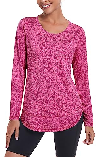 Deaviya Langarm Sportshirt für Damen, Laufshirt Langarm Locker, Langarmshirt Damen Sport Oberteil, Longsleeve T-Shirts Rundhalsausschnitt, Athletisch Lässig Fitness Workout Tops Seite Split Tee