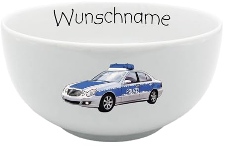 Doriantrade Müslischale Kinder Porridge Schale Porzellan personalisierbar mit Wunschname Name Kindergeschirr mit Namen personalisiert (Polizei)