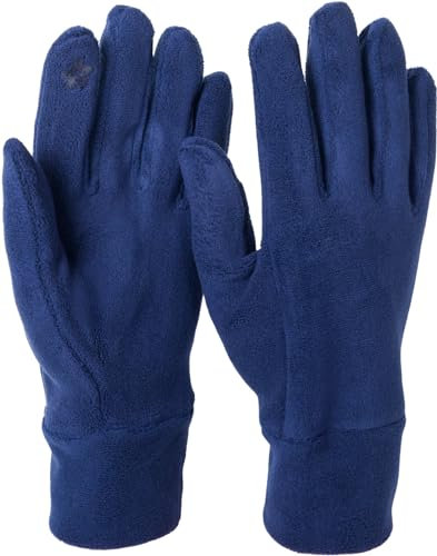 styleBREAKER Damen Touchscreen Fleece Handschuhe Einfarbig, warme Fingerhandschuhe, Winter 09010047, Farbe:Dunkelblau